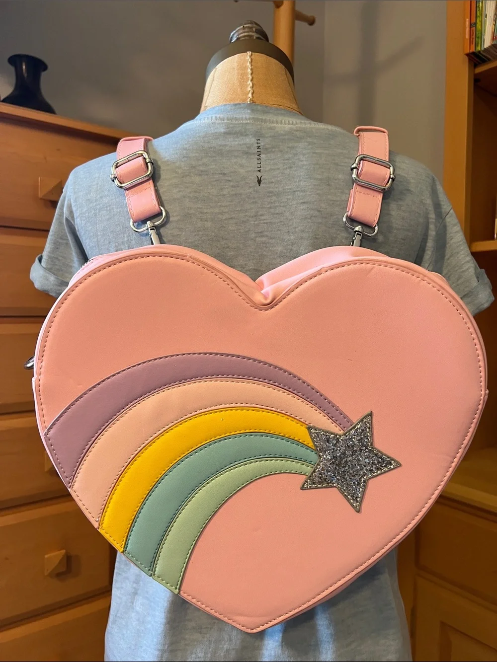 Pink Heart Rainbow Crossbody/backback Bag